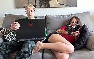 Step Sister Caught Step Brother Jerking Off on Her Couldn't Resist and Handjob His Hard Dick to Cum!