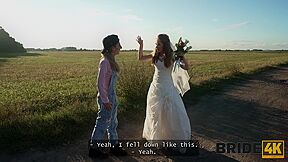 Horny Bride Ran Away From The Wedding And Showed Her Natural Tits To Strangers In The Field