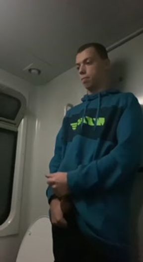 I'm jerking off in the train toilet, they almost caught me, a tot of cum
