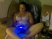 Step Mom smoking and playing video games in her bra and panties