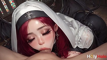 The sisters a nun and a succubus greedily pounced on my thick cock, swallowing it deep, and then impaled themselves on it![AI]