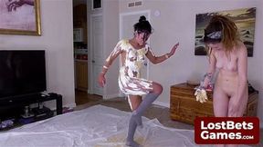 Stefanie and SarahBeth turn up the heat in a Strip Spin Bottle game