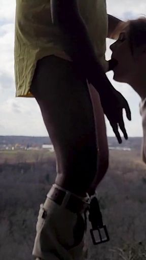 Busted! Freeuse Redhead Caught During Public Deepthroat and Outdoor Fucking on a Cliff