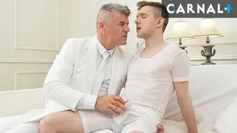 Hung suited coach Dillon Stone barebacks sexy twink Serg Shepard