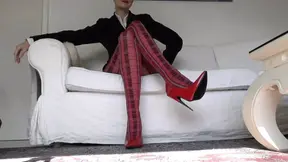 Red Tartan Tights and Extreme Heels Legs Show