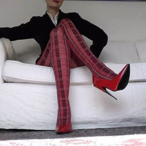 Red Tartan Tights and Extreme Heels Legs Show