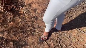 Alone blonde gets dominated and fucked in jungle