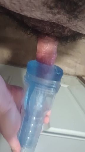 Chubby man enjoys hairy cock in a fleshlight solo session