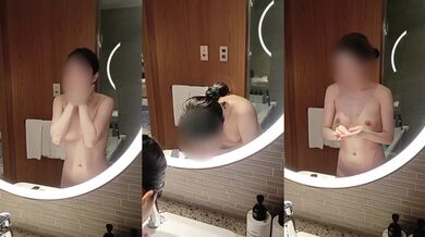 Japanese girl's squeaky clean pre-bath routine before nude shower