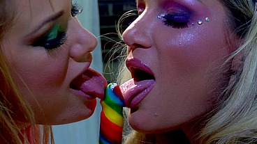 Big tits lesbian blondes Shyla Stylez and Tyler Faith share their favorite treat