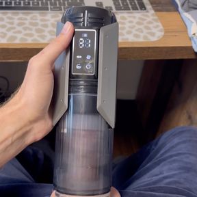 More important things to do during home office: playing with my big uncut cock vacuum pump automatic sex toy in front of camera