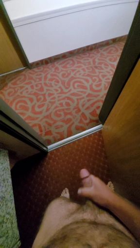Stroking my cock in cedar rapids hotel with door open in front of camera.