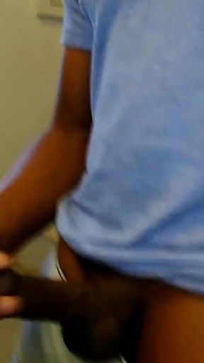 Nata4sex stroking my big black dick cumming in bathroom