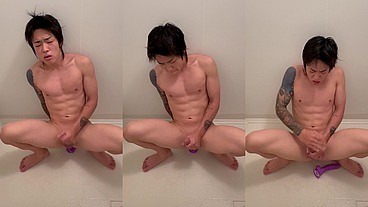 Masturbation video riding dildo in shower