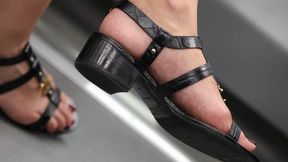 Candid Sandals and feet fetish, crossed legs, admiration her feet and crossed legs