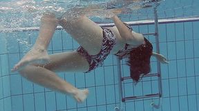 Beautiful brunette white girl under water in the pool