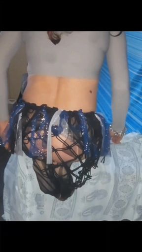 Full unpublished video in my silver top stockings and net skirt riding my dildos to a long sissygasm