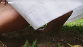 Clumsy Dr and ditzy lab tech Sahrye LOSE TINY PATIENTS! Lost in the yard at their GIANT DIRTY BARE FEET! - MP4