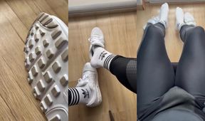Soft European boy teases Daddy in white socks and leggings