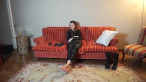 Sexy Femdom Foot Worship on Red Couch