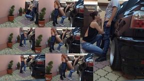 Quick fuck in the yard and make him to cum fast over my ass