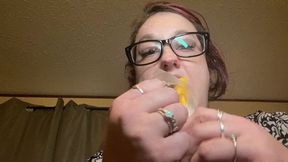 Bbw Eating 4 Meat and Cheese Sticks - Loud Chewing - Up Close Views