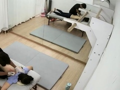 Pink labia close up of naive brunette playing with her name