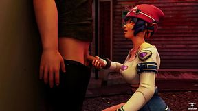 Kiriko from Overwatch offers a blowjob to a random guy