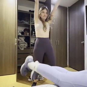Two Women Put on Their Gym Clothes, Have a Female Arm and Ass Wrestling Match.
