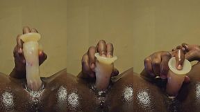 pounding away at my oiled pussy with my dildo