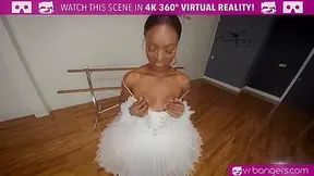 VRBangers.com - Sexy Ebony Ballerina gets her pussy stretched and fucked hard