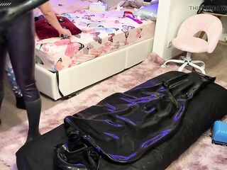 Wife Milks Her Pliant Spouse-thrall in an Inflatable Latex Bag - E-stim, Rimmer & Enormous Breathing