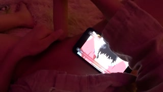 Japanese girl masturbates with a big dildo while watching hentai when her parents are at home and mo