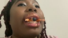 Giantess Watching TV Tormenting Teeny with her Sexy Mouth 4K Smaller