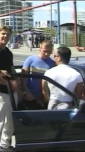 Amateur Redhead Slut Sucks and Fucks Three Big Amateur Cocks in Public