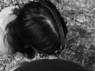 TRAIN MY SLUT TO BE GOOD ON DOG LEASH TOTALLY NAKED IN THE WOODS