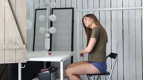 Sensual teen Monika takes off clothes and shows off charming pussy