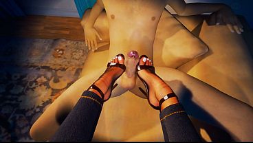 Blonde babe enjoys a unique 3D footjob, blowjob, and anal session