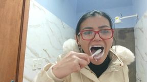 Brushing my teeth vigorously