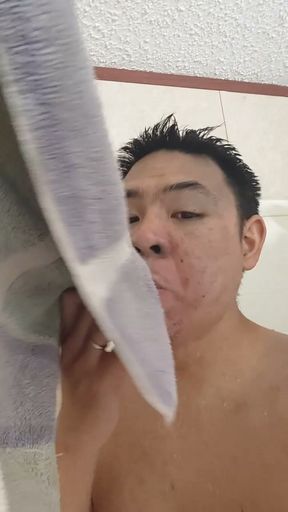 Showering and shaving moment