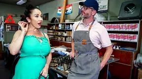 Neglected wife sucks and fucks the hardware store employee while her clueless husband works nearby