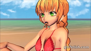 Giantess Vore - Beachgirl eating tiny boyfriend