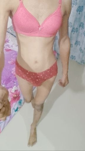 Handjob in bra and pantie