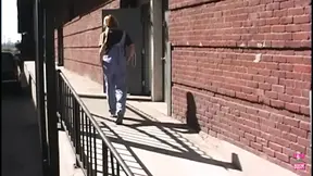 Cute blonde gets hornier watching hot leatherman do anal