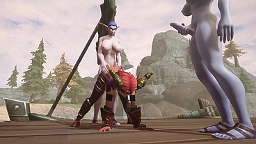Two Futanari Elves Team Fuck a Redhead Elf - Warcraft Hentai Parody