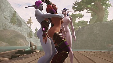 Two Futanari Elves Team Fuck a Redhead Elf - Warcraft Hentai Parody