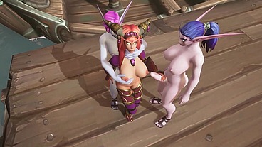 Two Futanari Elves Team Fuck a Redhead Elf - Warcraft Hentai Parody