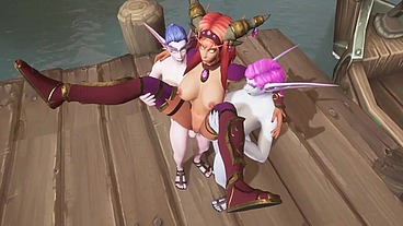 Two Futanari Elves Team Fuck a Redhead Elf - Warcraft Hentai Parody