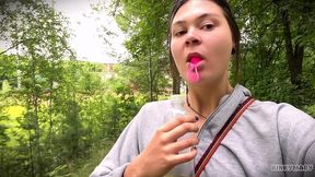daring outdoor piss ritual in park - kinky mary drinks everything