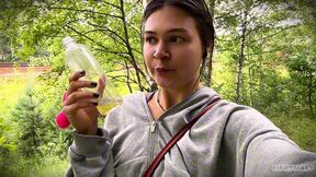 daring outdoor piss ritual in park - kinky mary drinks everything